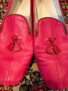 Tod’s Hot Pink Tassel Loafers Flats Studded Heel Size 36